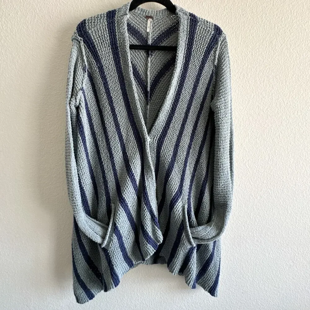 Free People Circle Back Cardigan Blue XS Striped Draped Knit Sweater